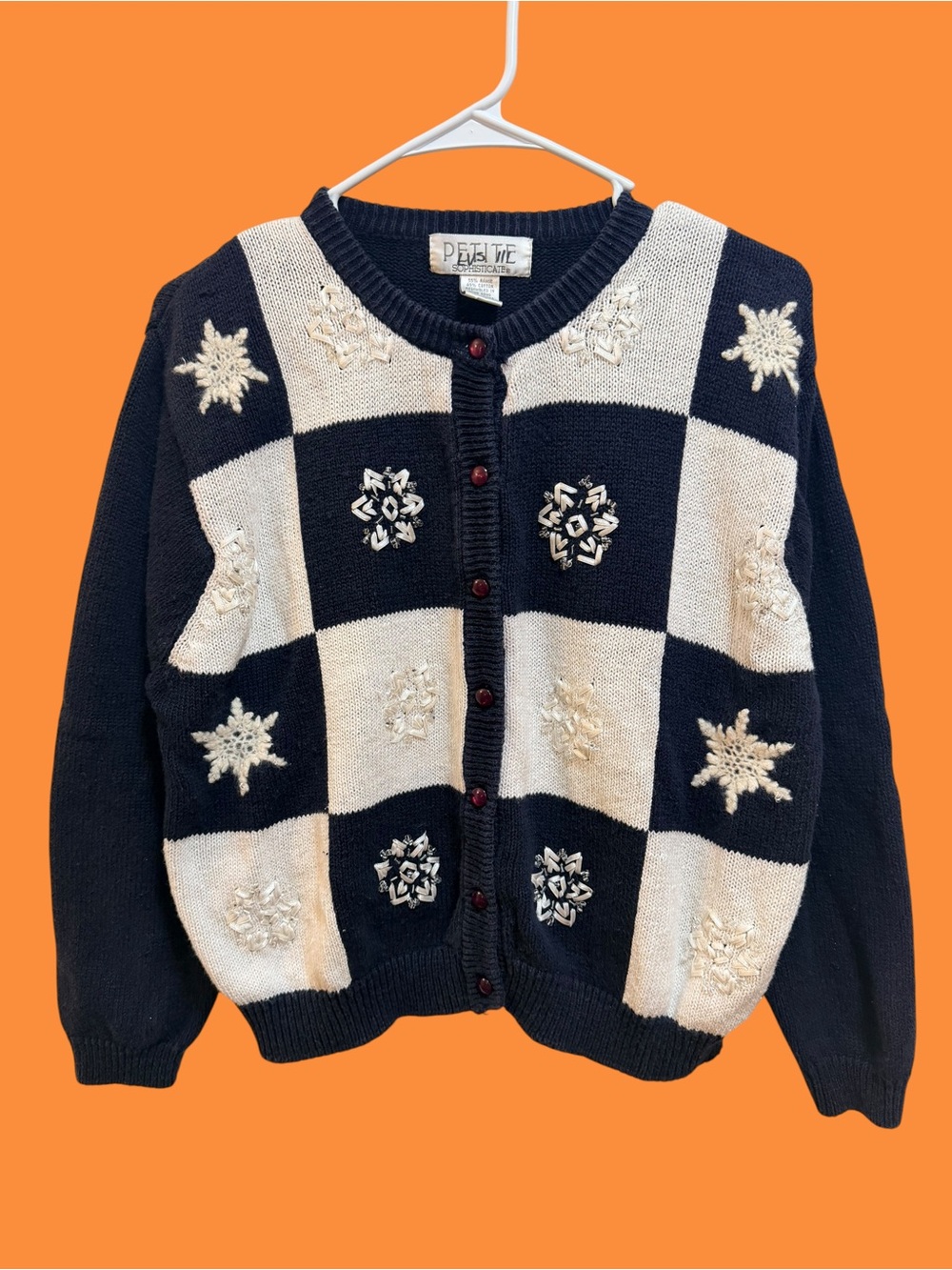 Vintage 90s Petite Sophisticate Winter Snowflake Button-Up Cardigan Sweater